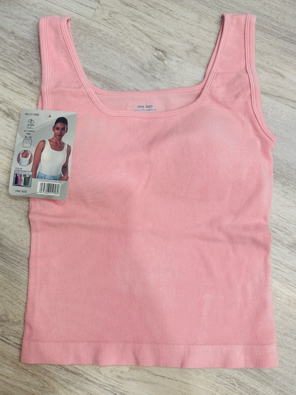 ONE/SIZE Ribbed Scoop Built in Padded Bra Tank Top in Light Pink